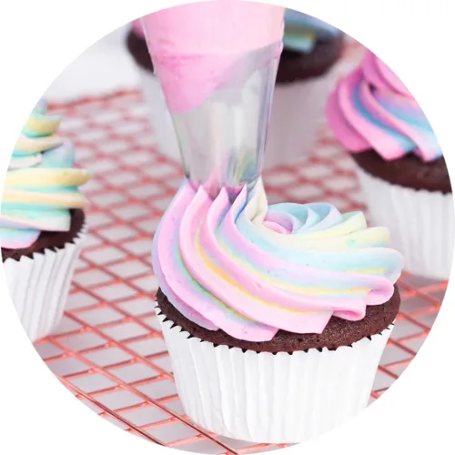 colorful frosting on cupcakes