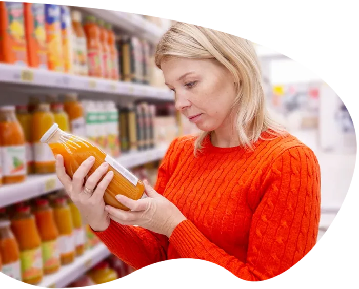 woman checking label