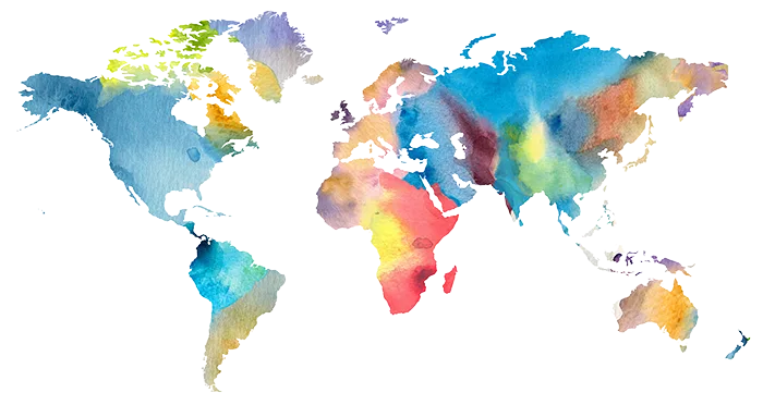 rainbow watercolor map of the world
