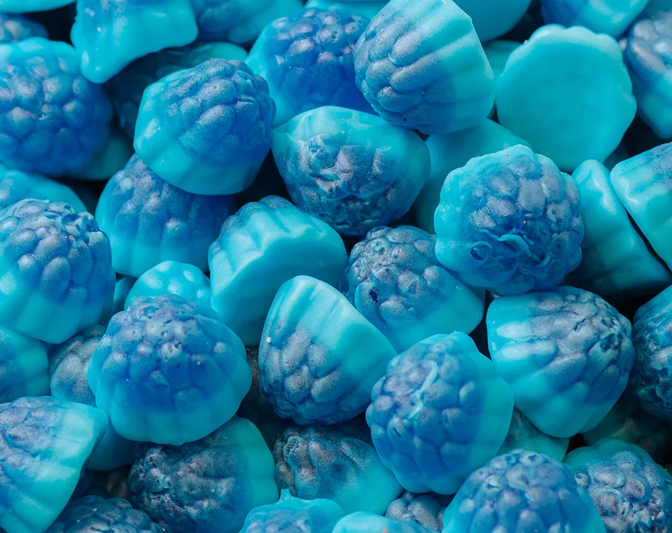 gummy candy in blue shades