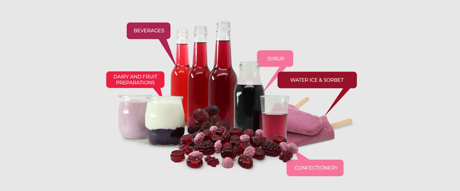 assorted red and purple beverages