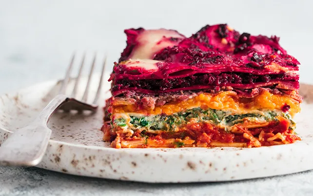 pink colored lasagna