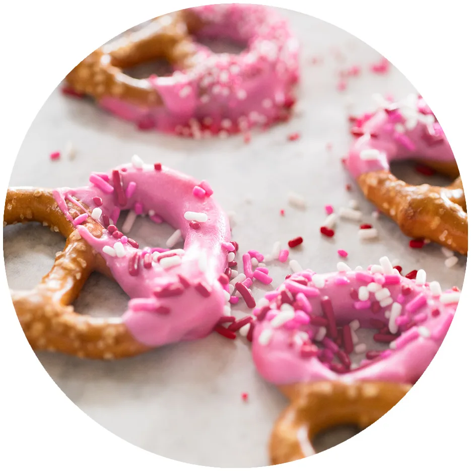 pink chocolate covered pretzels