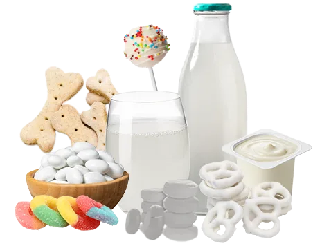 white and bright colored foods and drinks