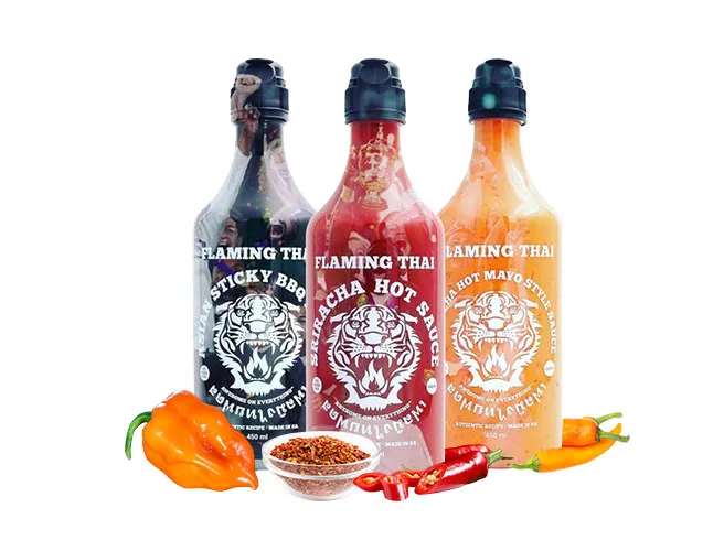 assorted mixed asian hot sauce bottles