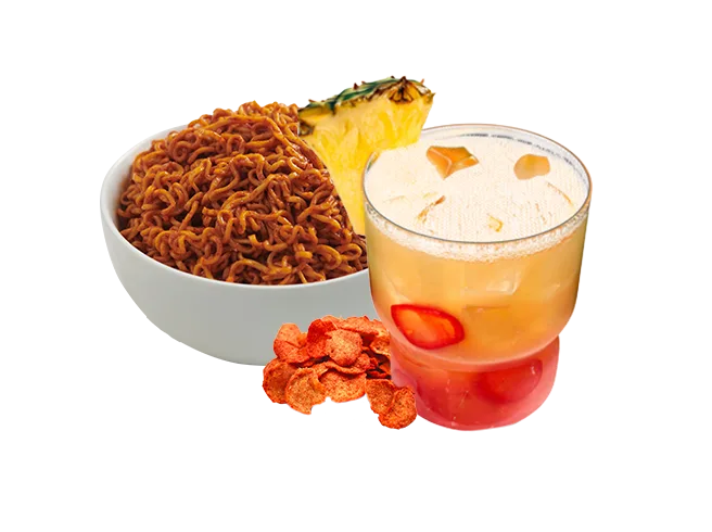Spicy Korean Noodles and Alcoholic Drink