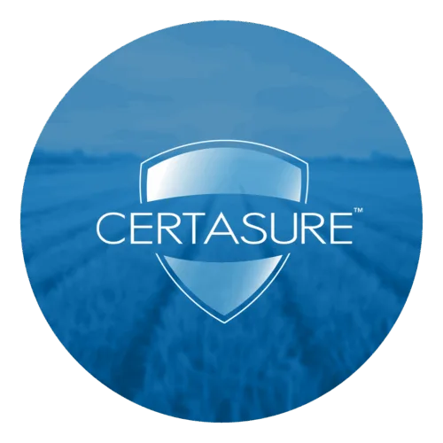 Sensient Certasure logo on blue farm background
