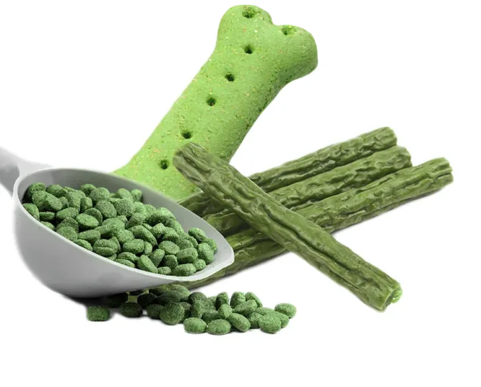 green pet food, treats and chew sticks