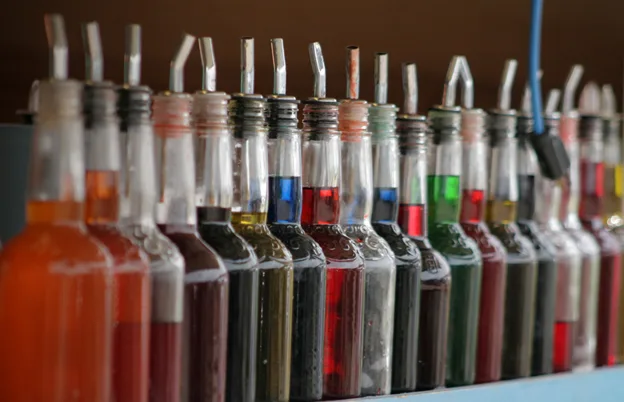 glass bottles of syrups