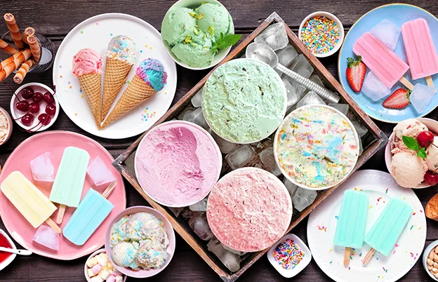 frozen treats like ice pops, ice cream