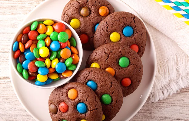 chocolate cookies with shelled candy