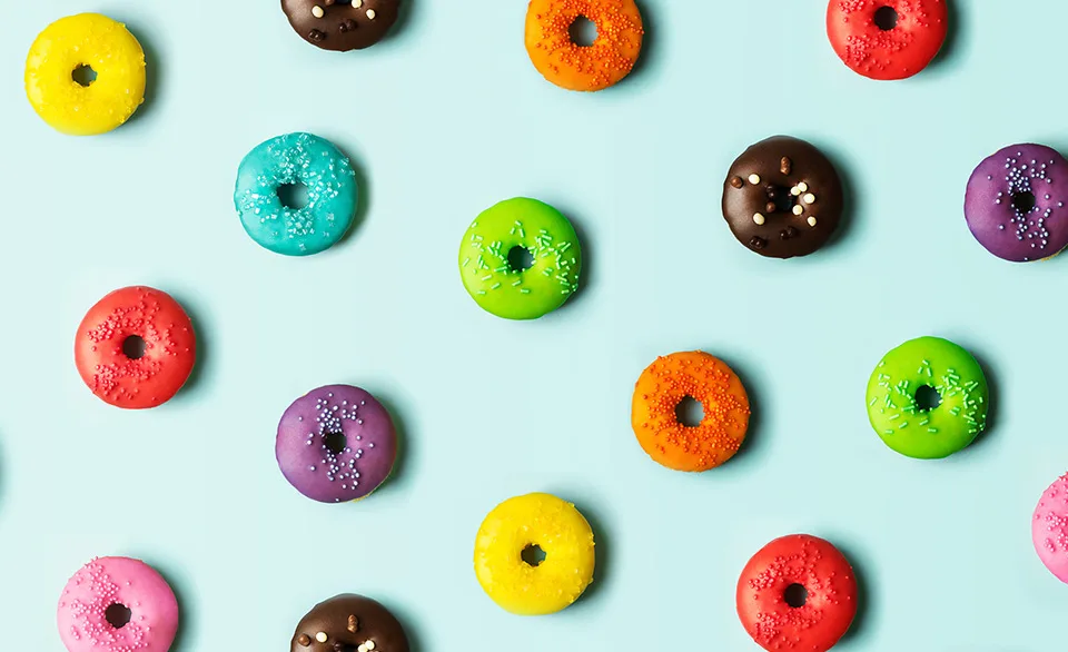 colorful frosted donuts