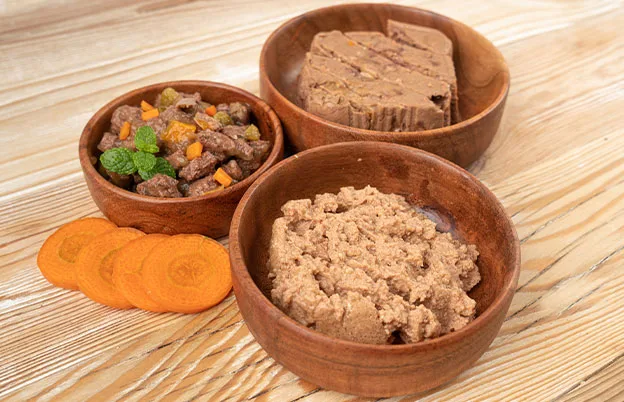 bowls of wet dog food
