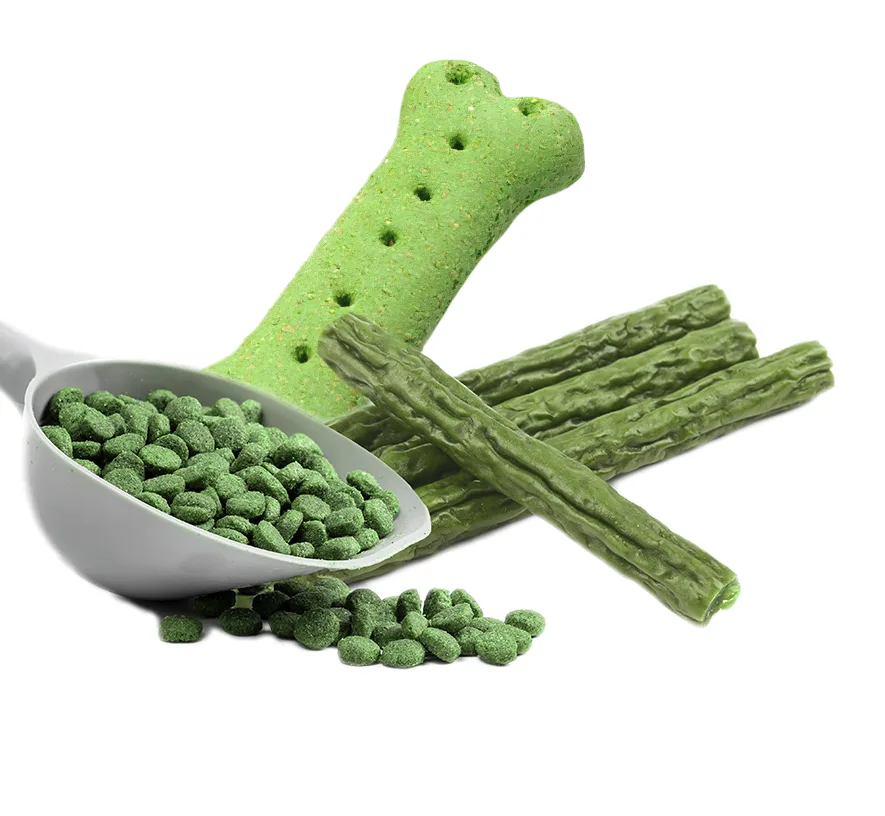 green pet food, treats and chew sticks