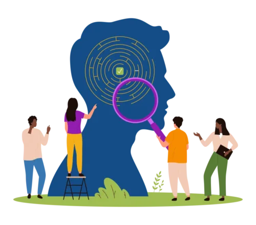 intricate graphic of people observing the human mind