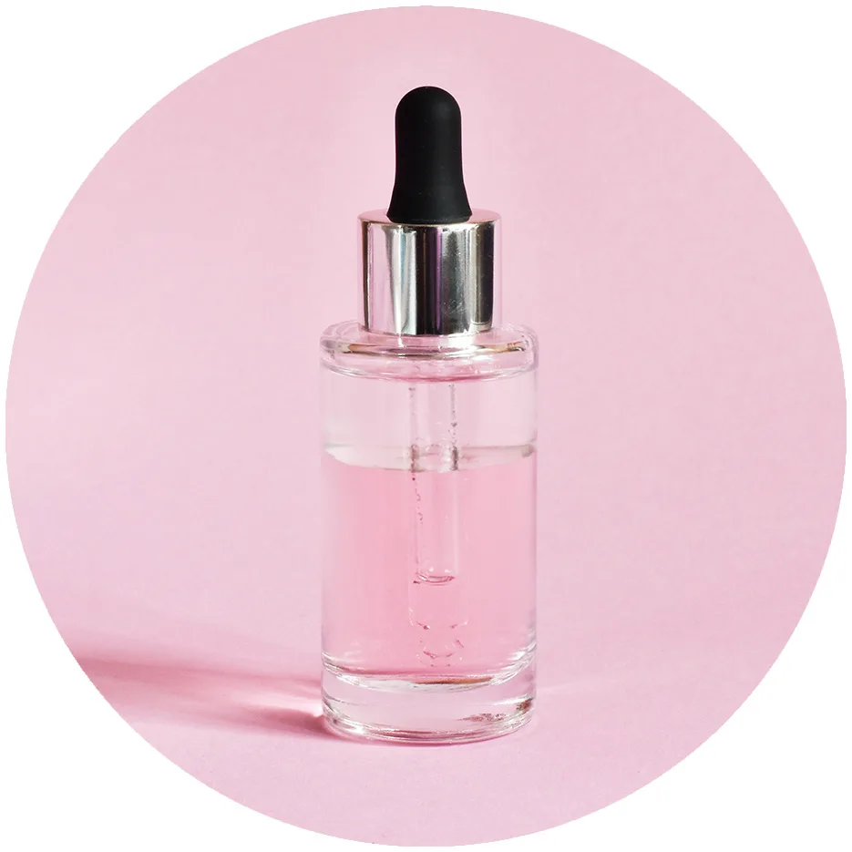 pink syrum in bottle