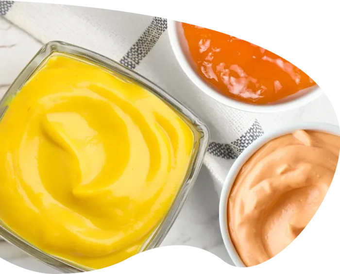 orange and yellow sauces and dips