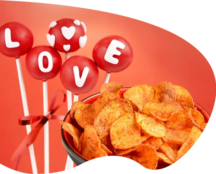 red cake pops and seasoned chips