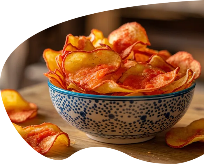 chips in a bowl with red seasoning on top