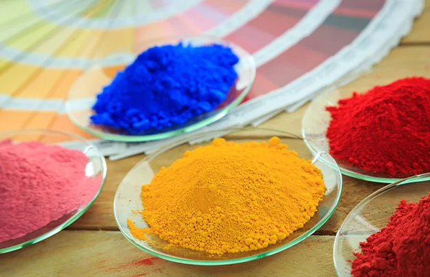 different colored food coloring powders