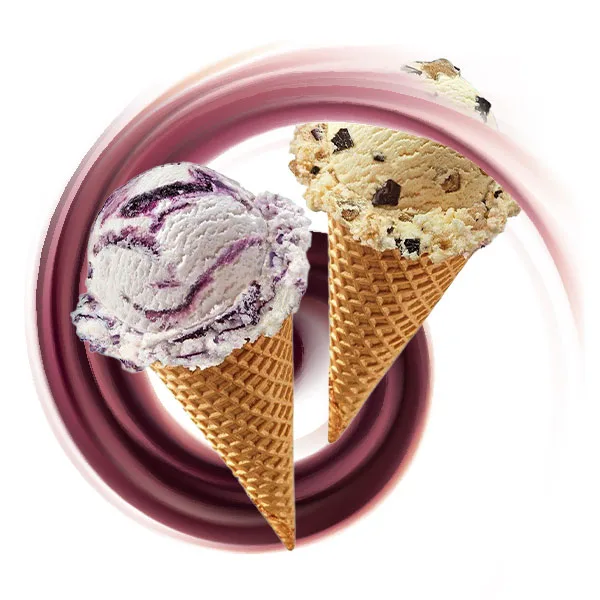 blueberry ice cream cone and cookie dough with blue swirl